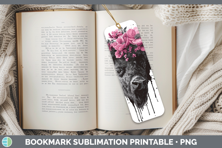 Woodland Pink Drips Bison Bookmark Sublimation Printable Des