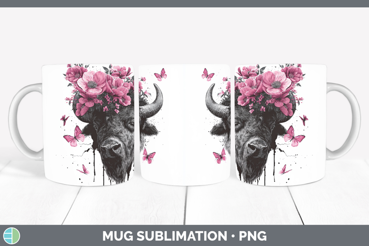 Woodland Pink Drips Bison Mug Wrap Sublimation Coffee Cup De