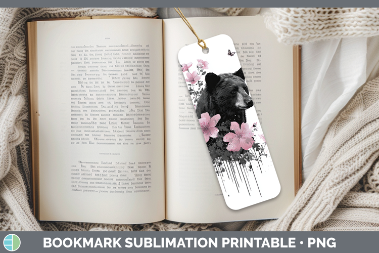 Woodland Pink Drips Black Bear Bookmark Sublimation Printabl