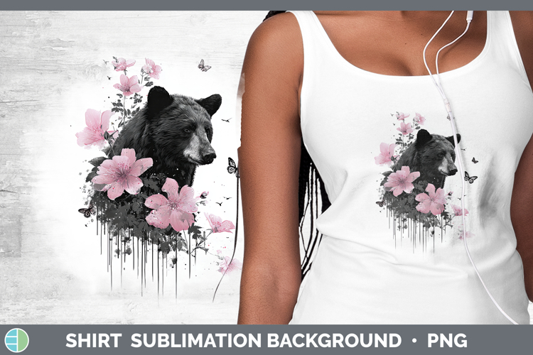 Woodland Pink Drips Black Bear Shirt Sublimation Background