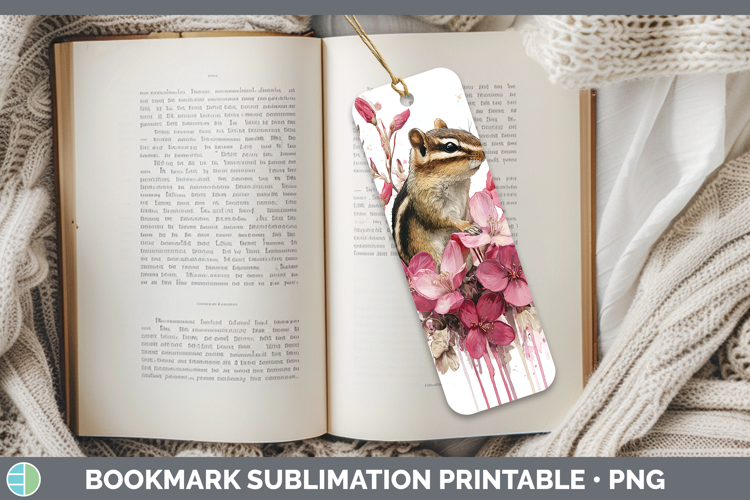Woodland Pink Drips Chipmunk Bookmark Sublimation Printable