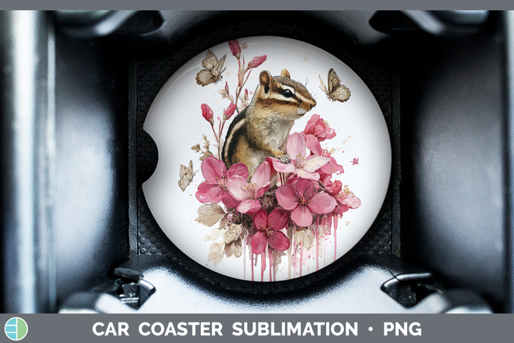 Woodland Pink Drips Chipmunk Car Coaster Sublimation Design