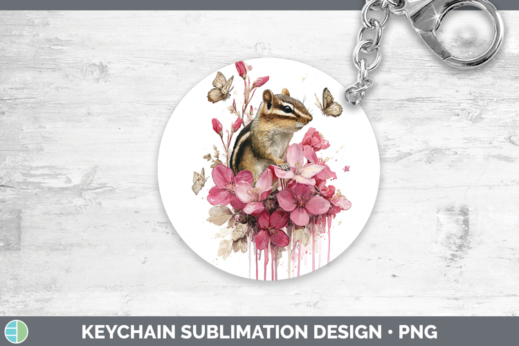 Woodland Pink Drips Chipmunk Keychain Sublimation Keyring De
