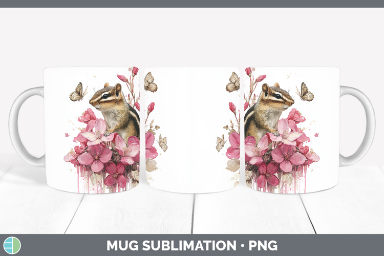 Woodland Pink Drips Chipmunk Mug Wrap Sublimation Coffee Cup