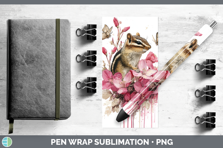 Woodland Pink Drips Chipmunk Pen Wrap Sublimation Pen Design