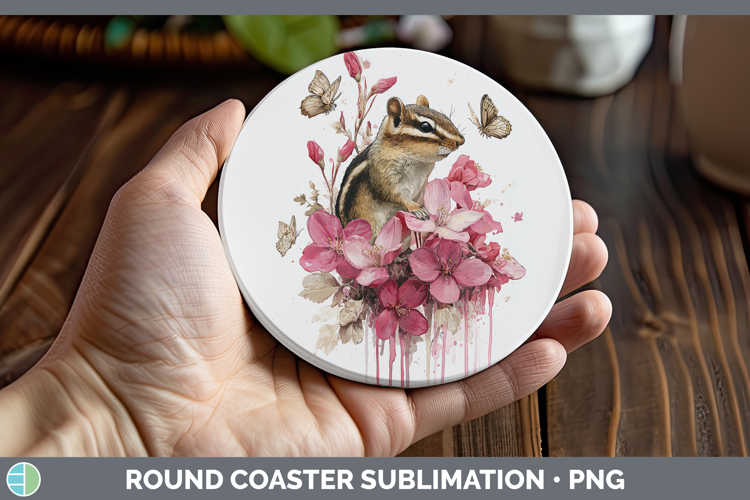 Woodland Pink Drips Chipmunk Round Coaster Sublimation Coast