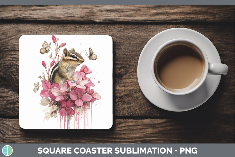 Woodland Pink Drips Chipmunk Square Coaster Sublimation Coas