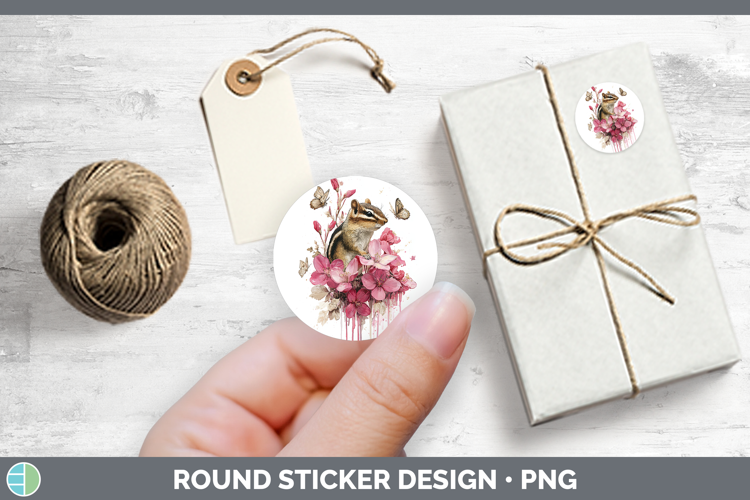 Woodland Pink Drips Chipmunk Stickers | Round Labels Designs