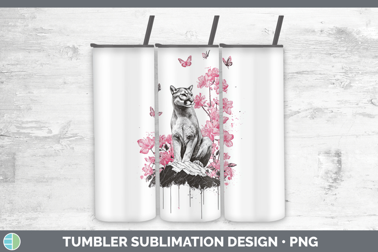 Woodland Pink Drips Cougar Tumbler Sublimation 20 oz Skinny