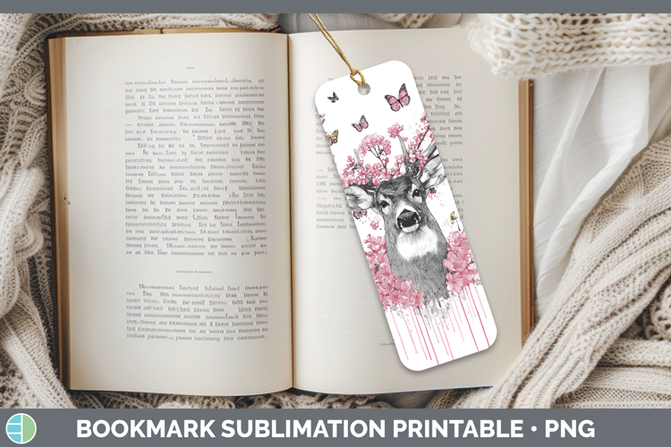 Woodland Pink Drips Deer Bookmark Sublimation Printable Desi