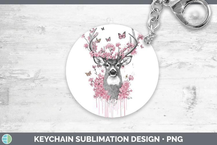 Woodland Pink Drips Deer Keychain Sublimation Keyring Design