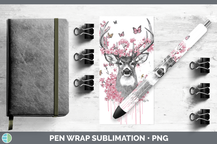 Woodland Pink Drips Deer Pen Wrap Sublimation Pen Designs