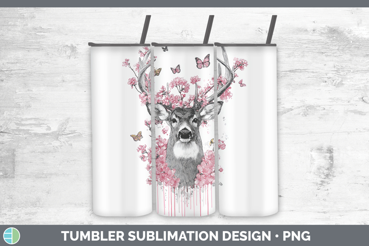 Woodland Pink Drips Deer Tumbler Sublimation 20 oz Skinny Tu
