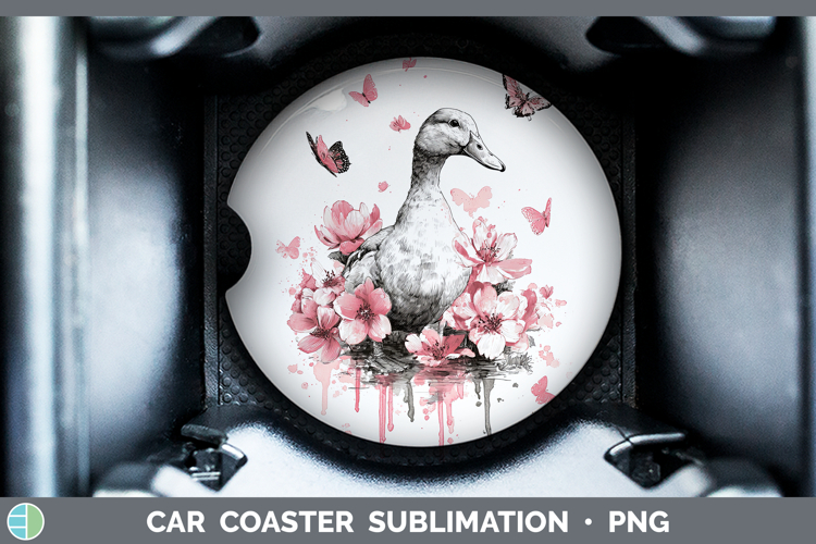 Woodland Pink Drips Duck Car Coaster Sublimation Designs