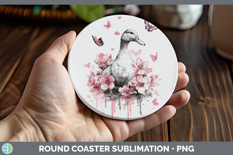 Woodland Pink Drips Duck Round Coaster Sublimation Coaster D