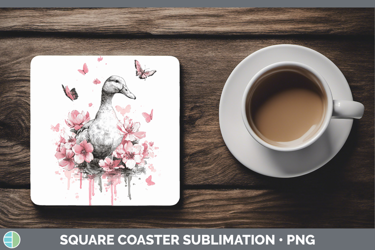 Woodland Pink Drips Duck Square Coaster Sublimation Coaster
