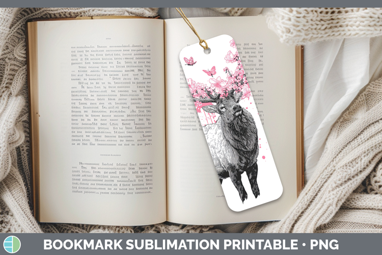Woodland Pink Drips Elk Bookmark Sublimation Printable Desig