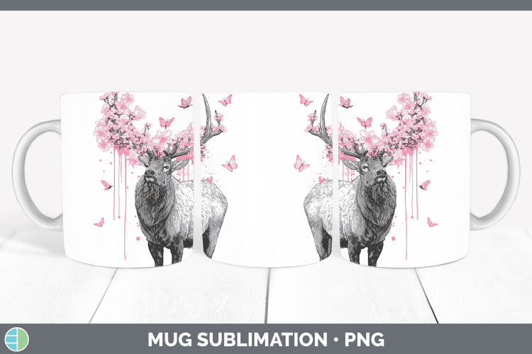 Woodland Pink Drips Elk Mug Wrap Sublimation Coffee Cup Desi