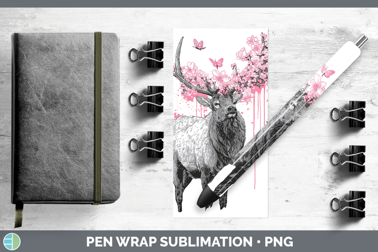 Woodland Pink Drips Elk Pen Wrap Sublimation Pen Designs