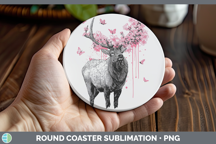 Woodland Pink Drips Elk Round Coaster Sublimation Coaster De