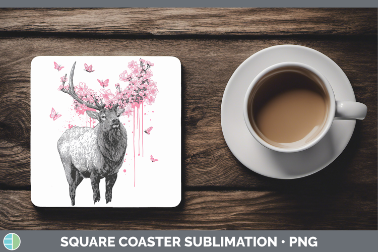 Woodland Pink Drips Elk Square Coaster Sublimation Coaster D