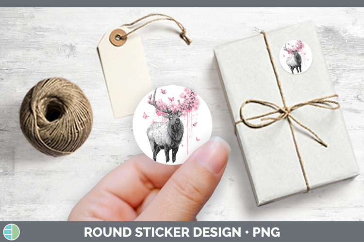 Woodland Pink Drips Elk Stickers | Round Labels Designs
