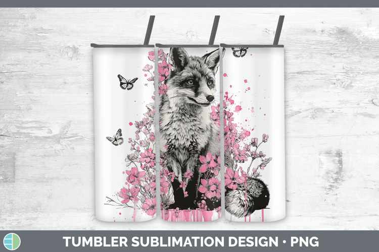 Woodland Pink Drips Fox Tumbler Sublimation 20 oz Skinny Tum