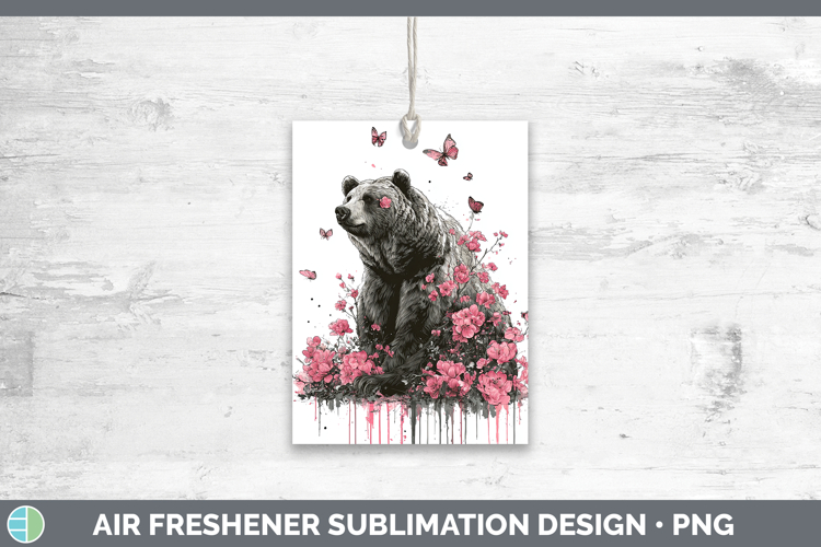 Woodland Pink Drips Grizzly Bear Air Freshener Sublimation C