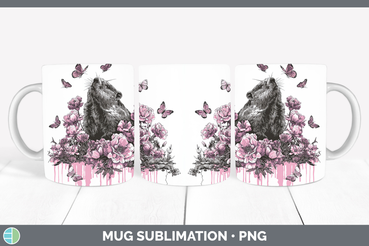 Woodland Pink Drips Groundhog Mug Wrap Sublimation Coffee Cu