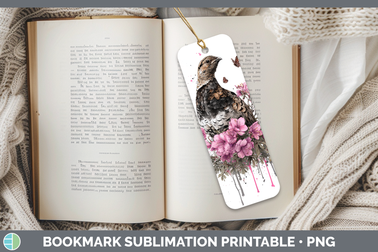 Woodland Pink Drips Grouse Bookmark Sublimation Printable De