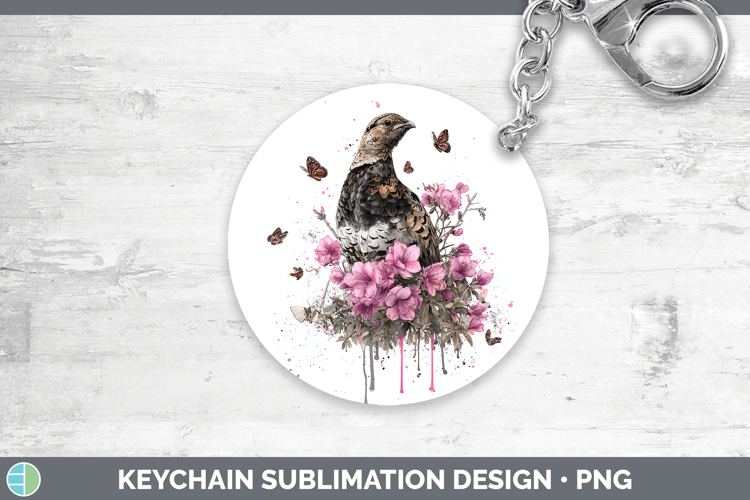 Woodland Pink Drips Grouse Keychain Sublimation Keyring Desi