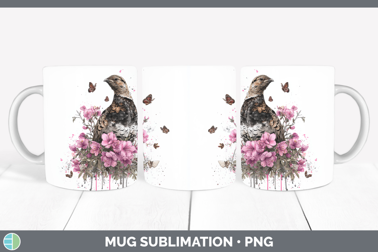 Woodland Pink Drips Grouse Mug Wrap Sublimation Coffee Cup D