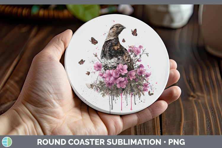 Woodland Pink Drips Grouse Round Coaster Sublimation Coaster