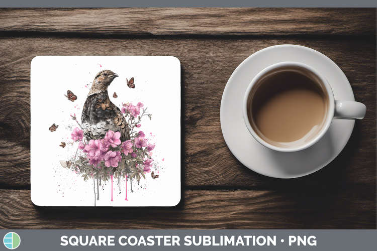 Woodland Pink Drips Grouse Square Coaster Sublimation Coaste