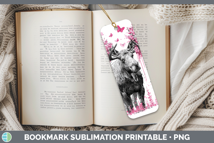 Woodland Pink Drips Moose Bookmark Sublimation Printable Des