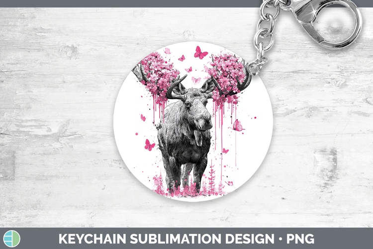 Woodland Pink Drips Moose Keychain Sublimation Keyring Desig