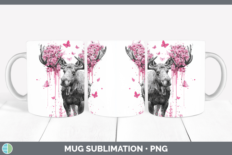 Woodland Pink Drips Moose Mug Wrap Sublimation Coffee Cup De