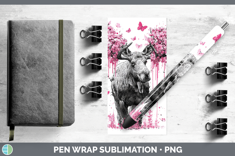 Woodland Pink Drips Moose Pen Wrap Sublimation Pen Designs