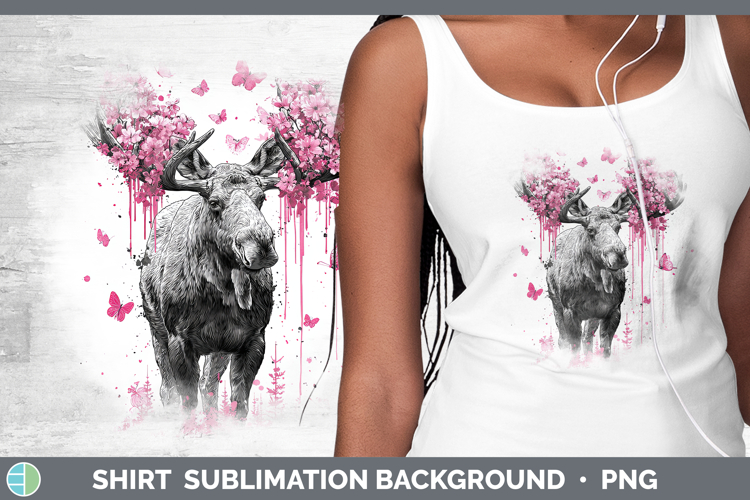 Woodland Pink Drips Moose Shirt Sublimation Background Desig