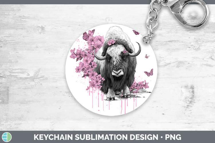 Woodland Pink Drips Musk Ox Keychain Sublimation Keyring Des