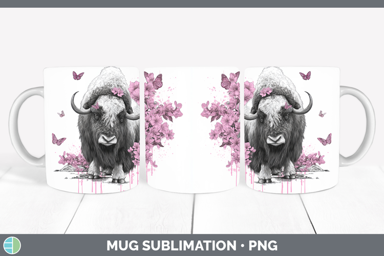 Woodland Pink Drips Musk Ox Mug Wrap Sublimation Coffee Cup