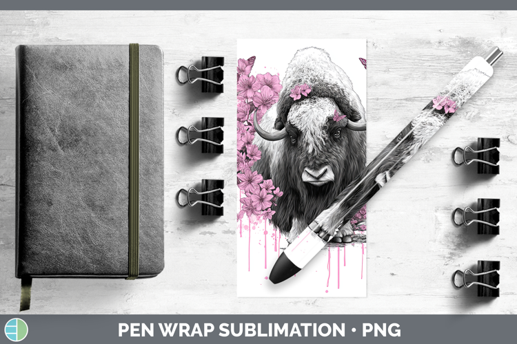 Woodland Pink Drips Musk Ox Pen Wrap Sublimation Pen Designs