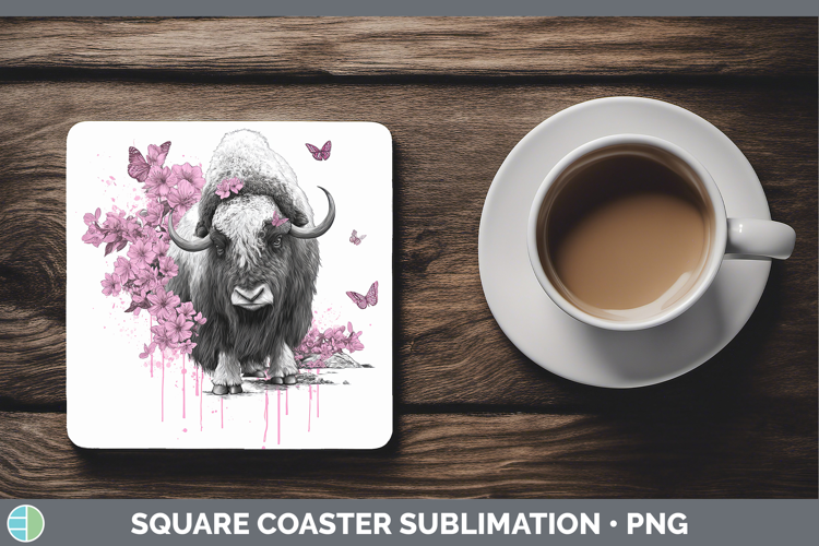 Woodland Pink Drips Musk Ox Square Coaster Sublimation Coast