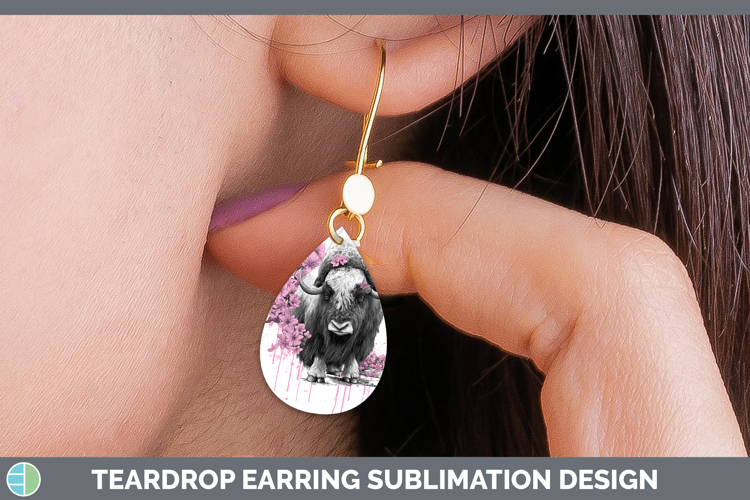 Woodland Pink Drips Musk Ox Teardrop Earrings Sublimation Ea