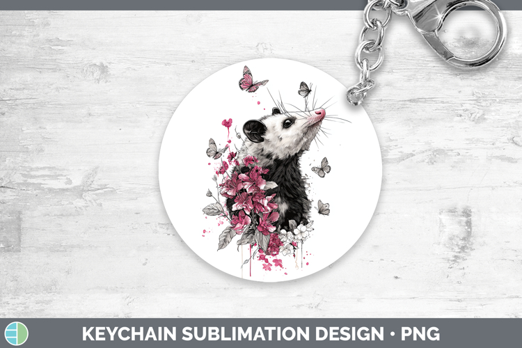 Woodland Pink Drips Opossum Keychain Sublimation Keyring Des