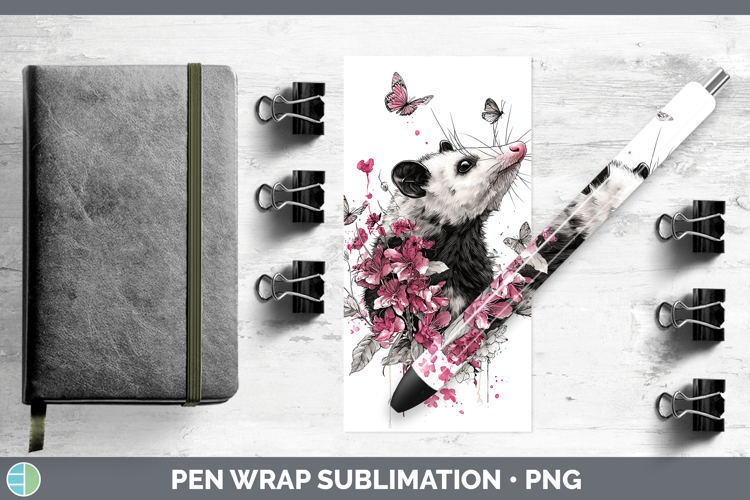 Woodland Pink Drips Opossum Pen Wrap Sublimation Pen Designs