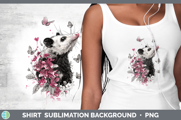 Woodland Pink Drips Opossum Shirt Sublimation Background Des