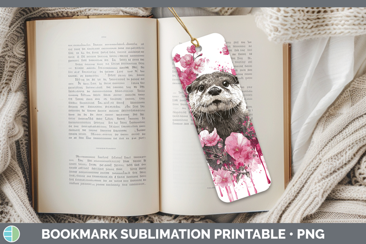 Woodland Pink Drips Otter Bookmark Sublimation Printable Des