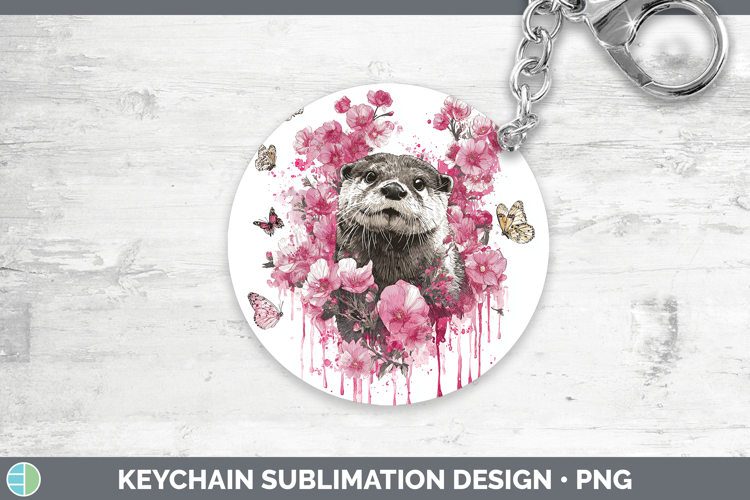Woodland Pink Drips Otter Keychain Sublimation Keyring Desig