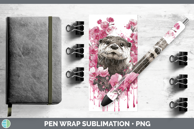Woodland Pink Drips Otter Pen Wrap Sublimation Pen Designs